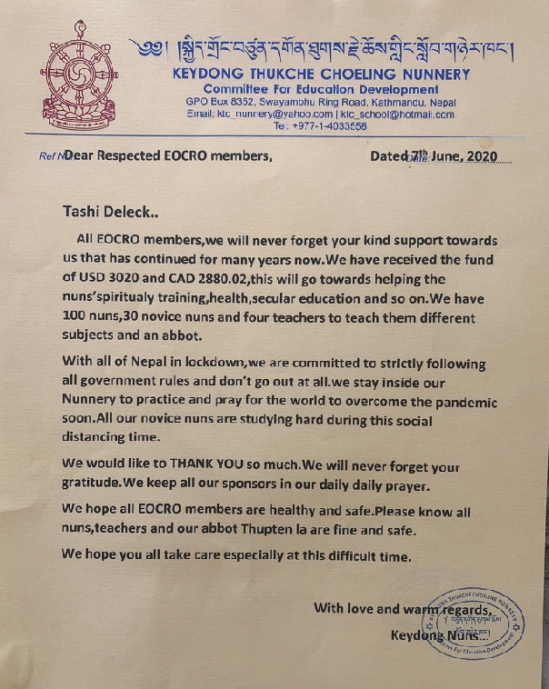 Thank you letter Keydong